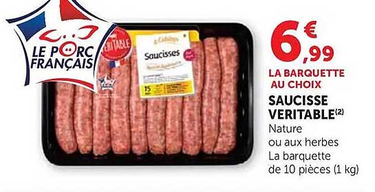 LA BARQUETTE AU CHOIX SAUCISSE VERITABLE