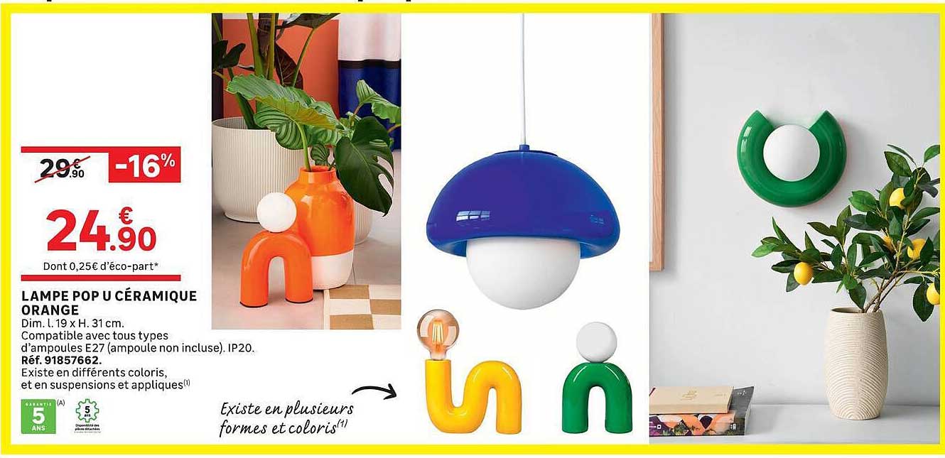 LAMPE POP U CÉRAMIQUE ORANGE