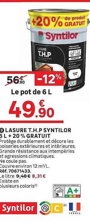 LASURE T.H.P SYNTILOR 5 L + 20 % GRATUIT