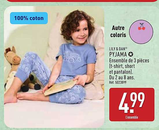 LILY & DAN® PYJAMA ★ Ensemble de 3 pièces (t-shirt, short et pantalon). Du 2 au 8 ans. Réf. 5023899