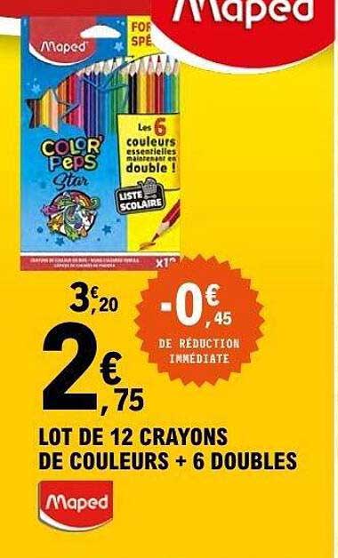 LOT DE 12 CRAYONS DE COULEURS + 6 DOUBLES