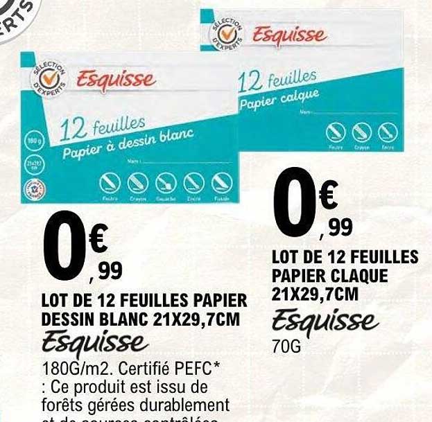 LOT DE 12 FEUILLES PAPIER DESSIN BLANC 21X29,7CM Esquisse