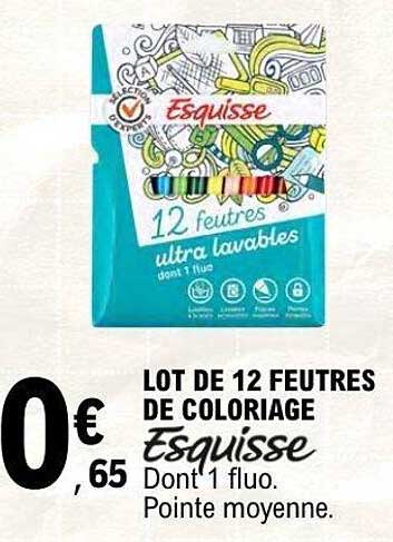 LOT DE 12 FEUTRES DE COLORIAGE Esquisse Dont 1 fluo. Pointe moyenne.