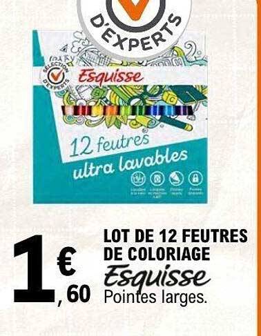 LOT DE 12 FEUTRES DE COLORIAGE Esquisse Pointes larges.