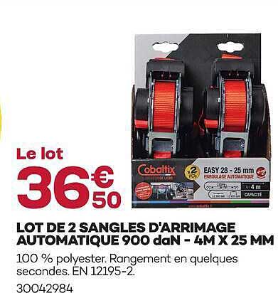 LOT DE 2 SANGLES D’ARRIMAGE AUTOMATIQUE 900 dan - 4M X 25 MM