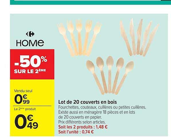 Lot de 20 couverts en bois
