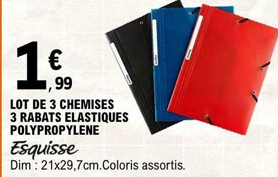 LOT DE 3 CHEMISES 3 RABATS ELASTIQUES POLYPROPYLENE