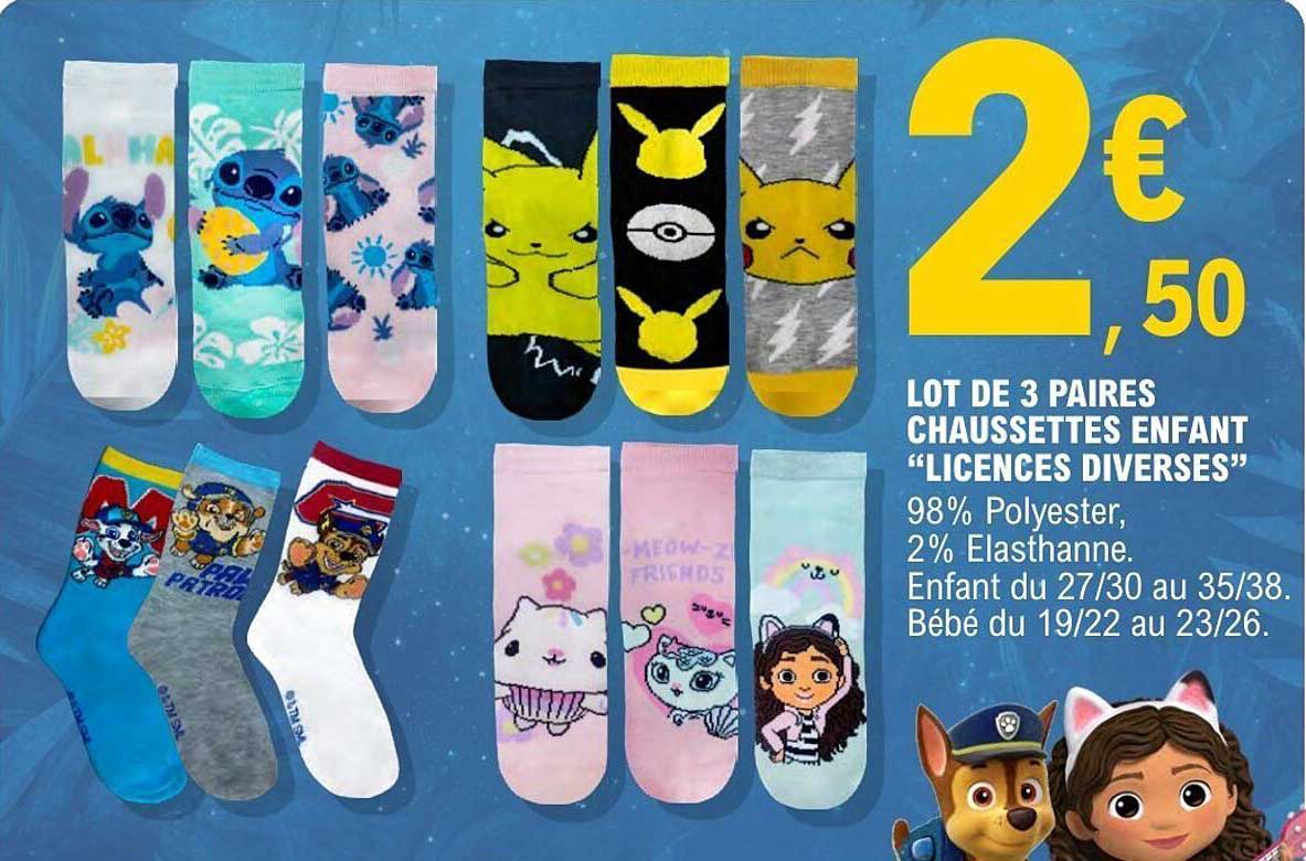 LOT DE 3 PAIRES CHAUSSETTES ENFANT "LICENCES DIVERSES"