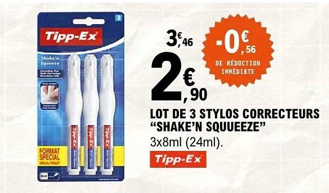 LOT DE 3 STYLOS CORRECTEURS “SHAKE’N SQUEEZE”