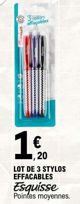 LOT DE 3 STYLOS EFFACABLES Esquisse Pointes moyennes.