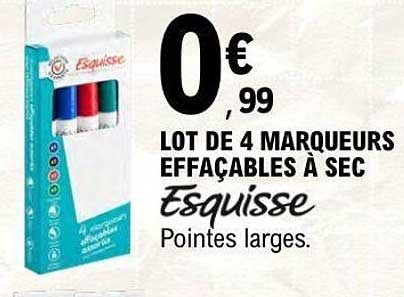 LOT DE 4 MARQUEURS EFFAÇABLES À SEC Esquisse Pointes larges.