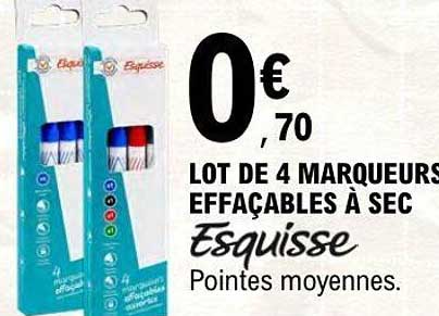 LOT DE 4 MARQUEURS EFFACABLES À SEC Esquisse Pointes moyennes.