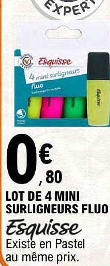 LOT DE 4 MINI SURLIGNEURS FLUO Esquisse Existe en Pastel au même prix.