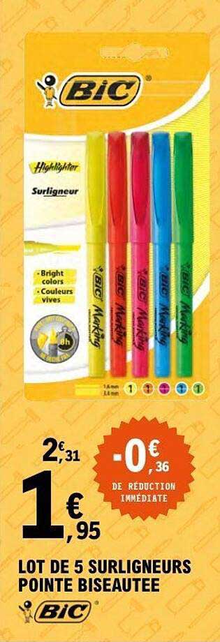 LOT DE 5 SURLIGNEURS POINTE BISEAUTEE BIC
