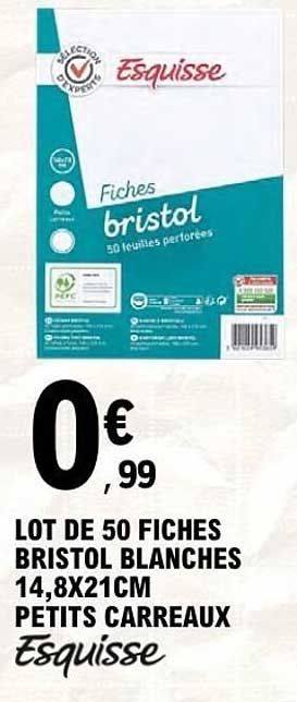 LOT DE 50 FICHES BRISTOL BLANCHES 14,8X21CM PETITS CARREAUX Esquisse