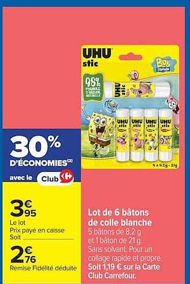 Lot de 6 bâtons de colle blanche