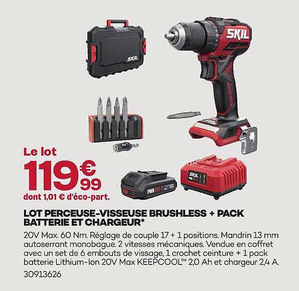 LOT PERCEUSE-VISSEUSE BRUSHLESS + PACK BATTERIE ET CHARGEUR*