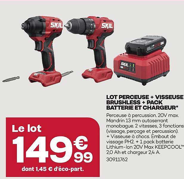 LOT PERCEUSE + VISSEUSE BRUSHLESS + PACK BATTERIE ET CHARGEUR*