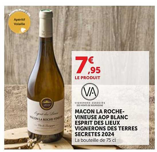 MACON LA ROCHE-VINEUSE AOP BLANC ESPRIT DES LIEUX VIGNERONS DES TERRES SECRETES 2024
