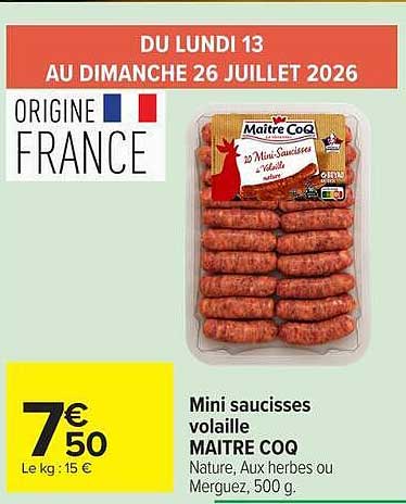 Mini saucisses volaille MAITRE COQ