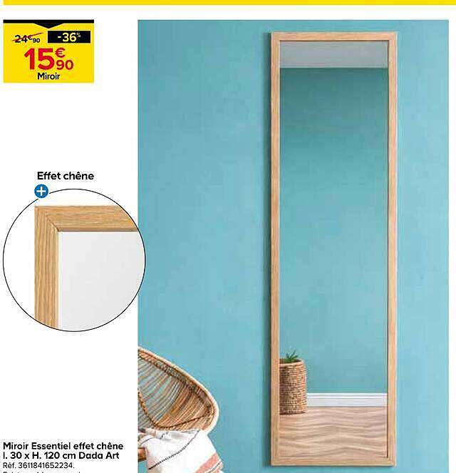 Miroir Essentiel effet chêne l. 30 x H. 120 cm Dada Art