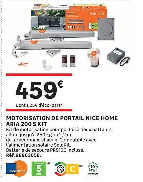 MOTORISATION DE PORTAIL NICE HOME ARIA 200 S KIT