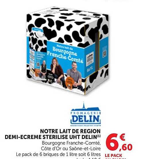 NOTRE LAIT DE REGION DEMI-ECREME STERILISE UHT DELIN