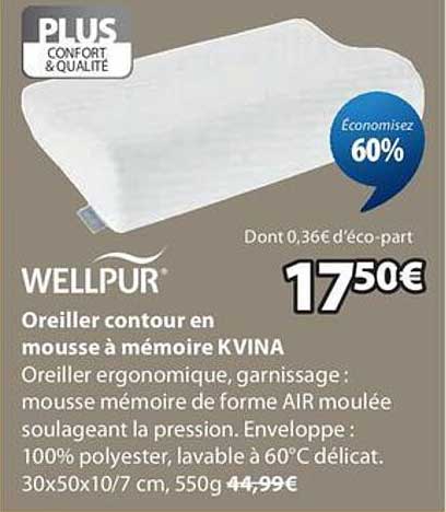 Oreiller contour en mousse à mémoire KVINA