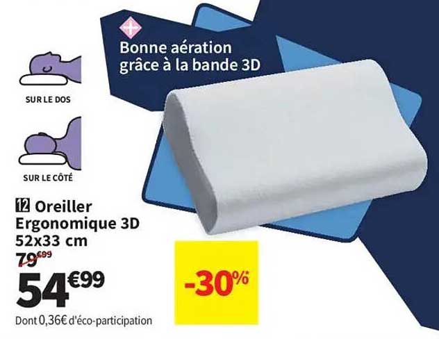 Oreiller Ergonomique 3D 52x33 cm