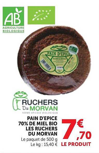 PAIN D'EPICE 70% DE MIEL BIO LES RUCHERS DU MORVAN