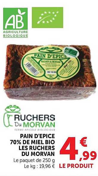 PAIN D'EPICE 70% DE MIEL BIO LES RUCHERS DU MORVAN