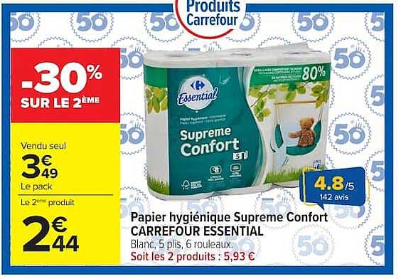 Papier hygiénique Supreme Confort CARREFOUR ESSENTIAL