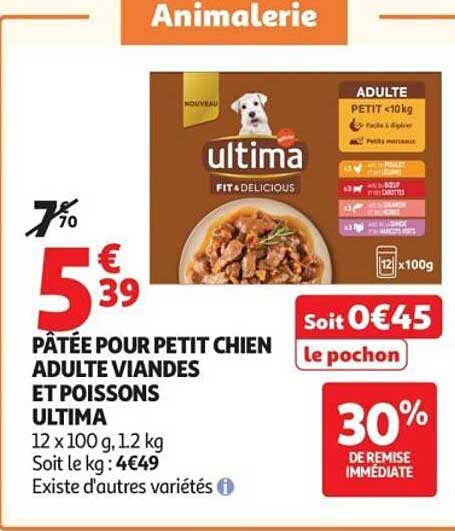 PÂTÉE POUR PETIT CHIEN ADULTE VIANDES ET POISSONS ULTIMA