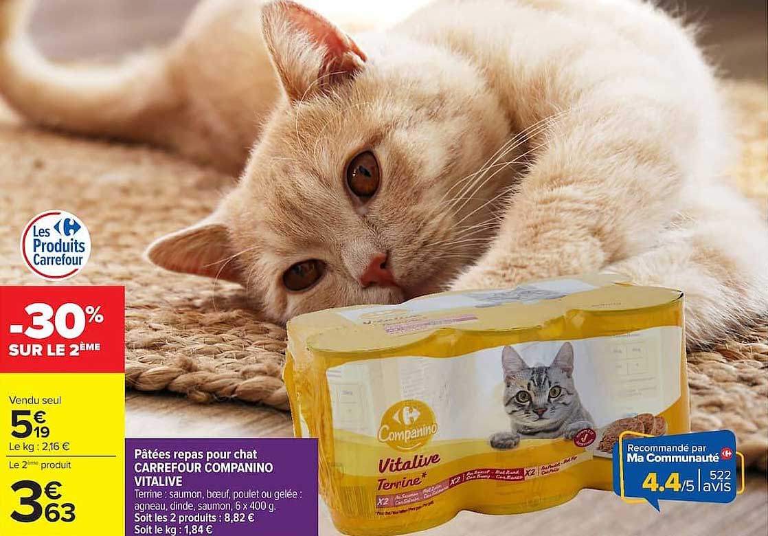 Pâtées repas pour chat CARREFOUR COMPANINO VITALIVE