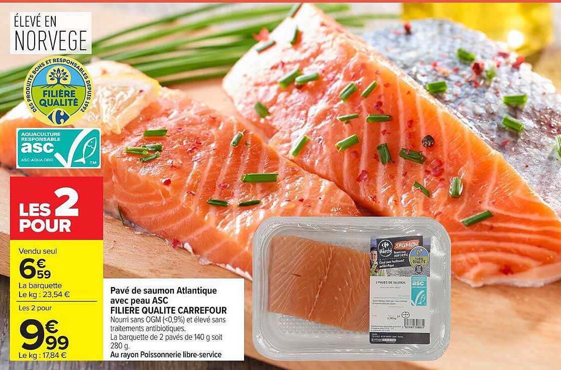 Pavé de saumon Atlantique avec peau ASC FILIERE QUALITE CARREFOUR