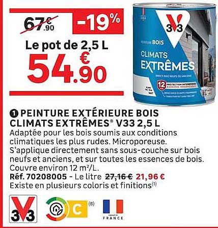 PEINTURE EXTÉRIEURE BOIS CLIMATS EXTRÊMES V33 2,5 L