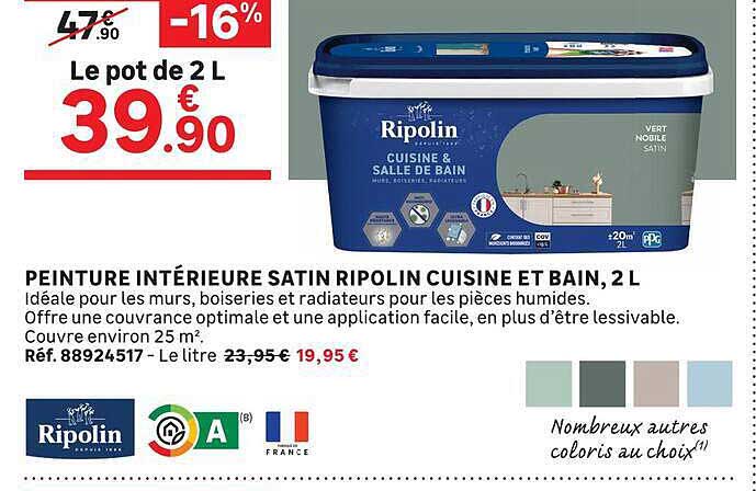 PEINTURE INTÉRIEURE SATIN RIPOLIN CUISINE ET BAIN, 2 L