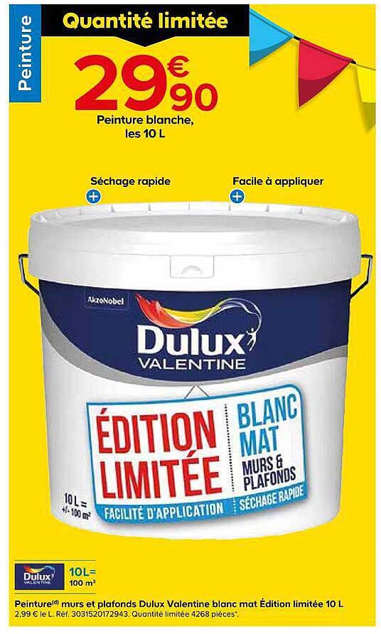 Peinture murs et plafonds Dulux Valentine blanc mat Édition limitée 10 L