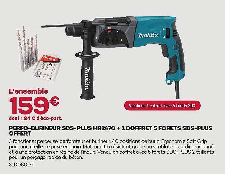PERFO-BURINEUR SDS-PLUS HR2470 + 1 COFFRET 5 FORETS SDS-PLUS OFFERT