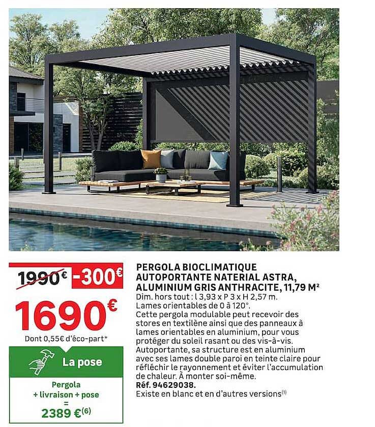 PERGOLA BIOCLIMATIQUE AUTOPORTANTE NATERIAL ASTRA, ALUMINIUM GRIS ANTHRACITE, 11,79 M²