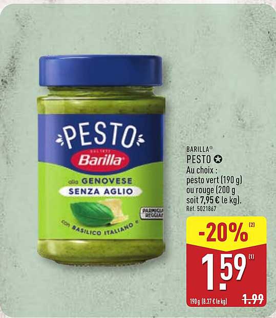 PESTO Barilla, au choix : pesto vert (190 g) ou rouge (200 g)