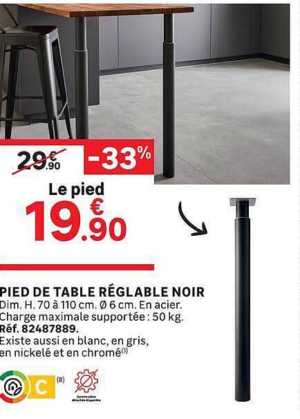 PIED DE TABLE RÉGLABLE NOIR