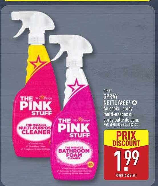 PINK SPRAY NETTOYAGE* Au choix : spray multi-usages ou spray salle de bain. Réf. 5025200/ Réf. 5025201