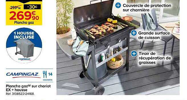 Plancha gaz® sur chariot EX + housse