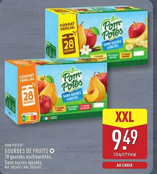 POM’POTES® GOURDES DE FRUITS 28 gourdes multivariétés Sans sucres ajoutés.