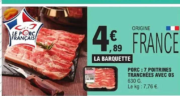 PORC : 7 POITRINES TRANCHÉES AVEC OS