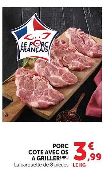PORC COTE AVEC OS A GRILLER(3)(C) La barquette de 8 pièces