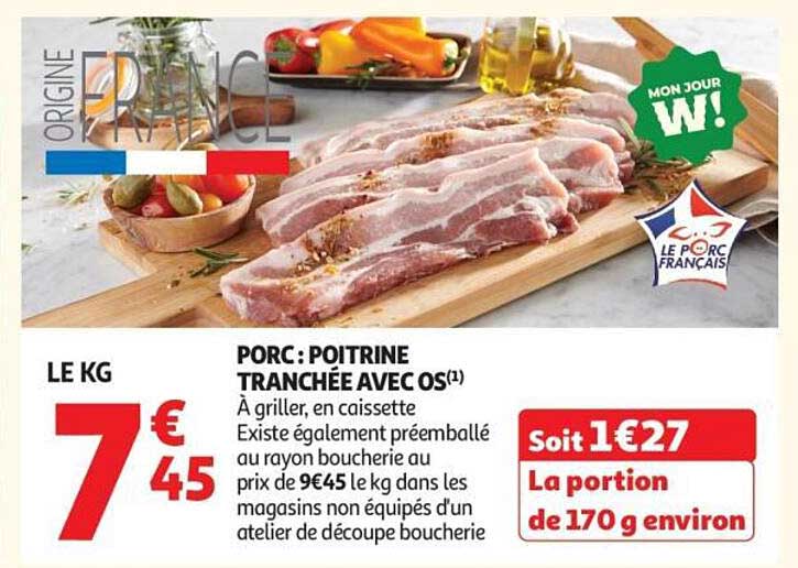 PORC : POITRINE TRANCHÉE AVEC OS(1)