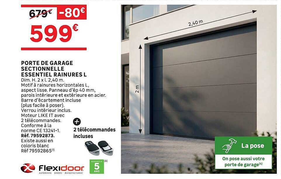 PORTE DE GARAGE SECTIONNELLE ESSENTIEL RAINURES L