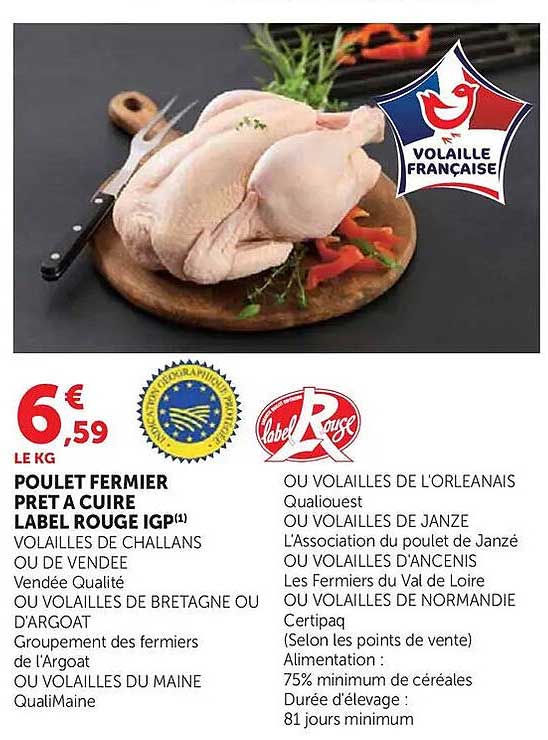 POULET FERMIER PRET A CUIRE LABEL ROUGE IGP